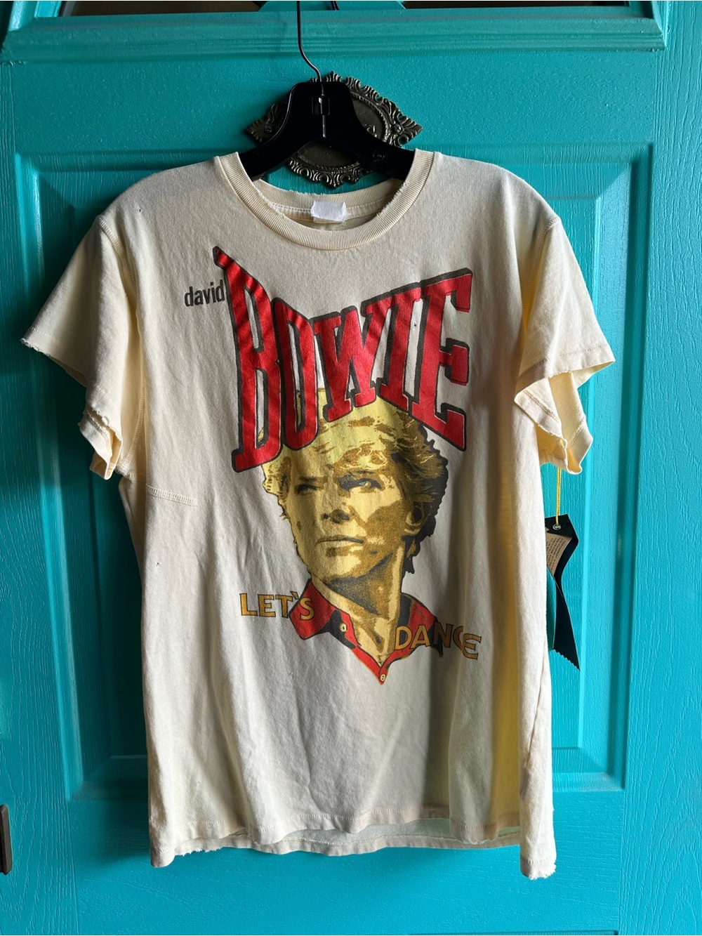 Madeworn David Bowie 'Let's Dance' Graphic Tee - Cream with Red & Gold Print
